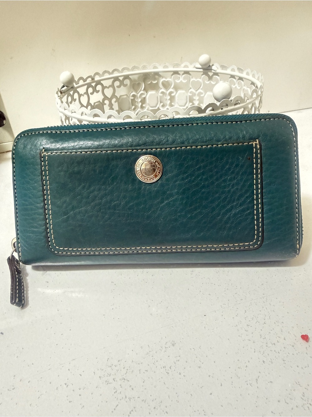 Coach Leather Zip Wallet in Teal - Picture 2 of 10